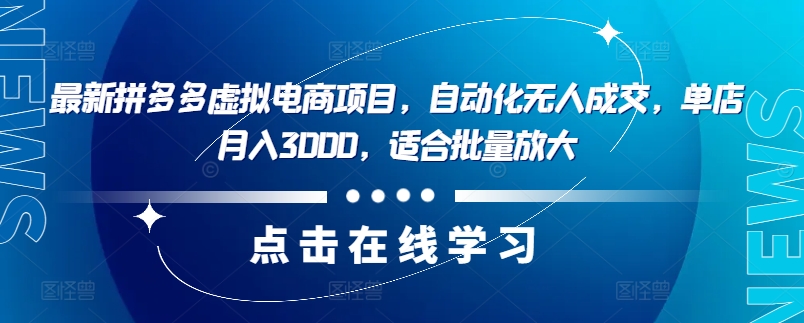 最新拼多多虚拟电商项目，自动化无人成交，单店月入3000，适合批量放大-禾谷轻创网