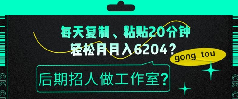 每天复制、粘贴20分钟，轻松月入6204？后期招人做工作室？-禾谷轻创网